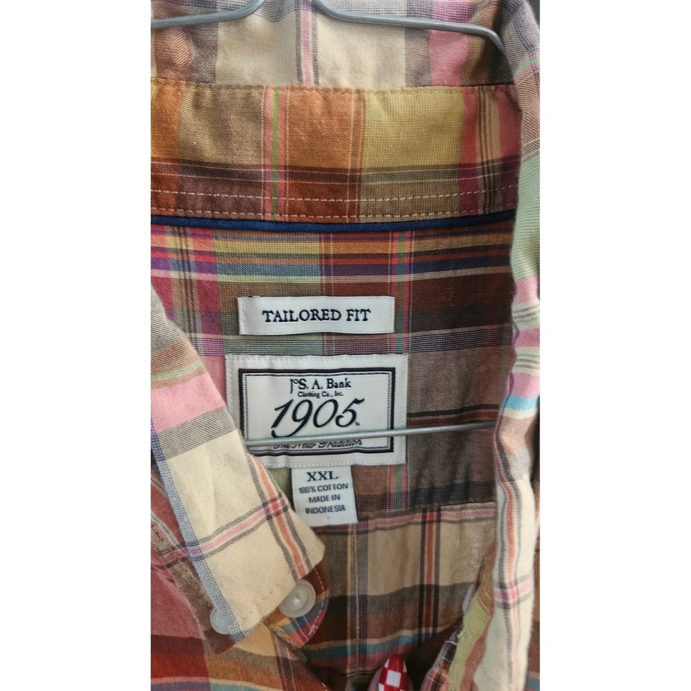 Blokecore Jos A Bank 1905 Mens XXL Tailored Fit Short Sleeve Plaid Cotton shirt